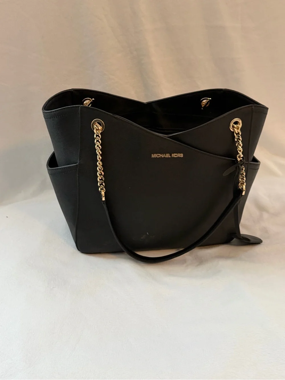 Michael Kors Black Saffiano Leather Tote with Gold Chain Straps - Picture 5 of 5
